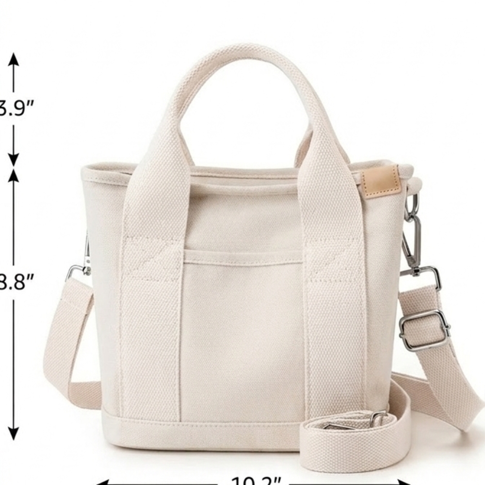 Canvas Shoulder Tote Bag in Cream - Picture 2 of 3
